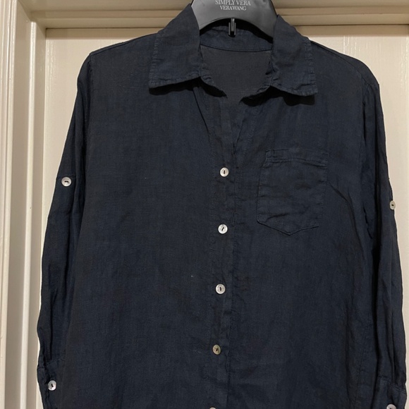 Lungo L'arno 100% Linen Dress Shift Navy - Picture 3 of 9